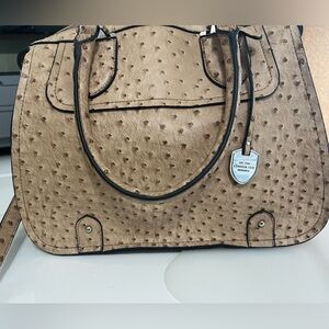 London Fog Faux Leather Ostrich Satchel Bag with detachable strap